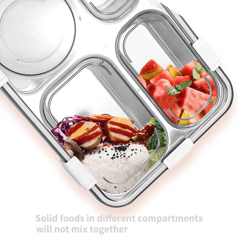 Brand Conquer صندوق غداء 4 أقسام مقاوم للتسرب خالي من BPA من الفولاذ المقاوم للصدأ للمدرسة، صندوق غداء للمدرسة والمكتب مع شوكة وملعقة وزوج من عيدان الطعام (أزرق، 4 أقسام) - Image 5