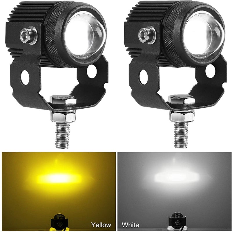 SORAX Mini LED Driving Fog Lights, Motorcycle Auxiliary Spot Lights 60W Amber and White Projector High Low Beam 1.3'' Headlights Replacement for All Motorbike Cars SUV ATV (Pack 2) - Image 1