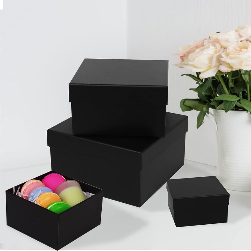 CHARMGIFTBOX 4 مجموعة من صناديق الهدايا الكبيرة القابلة للتكديس مع أغطية، مقاسات متنوعة من 3.7 إلى 6.4 بوصة، صندوق هدايا مربع أسود، صناديق قابلة للتكديس لتغليف هدايا أعياد الميلاد وحفلات الزفاف وعيد الميلاد والحفلات. - Image 5