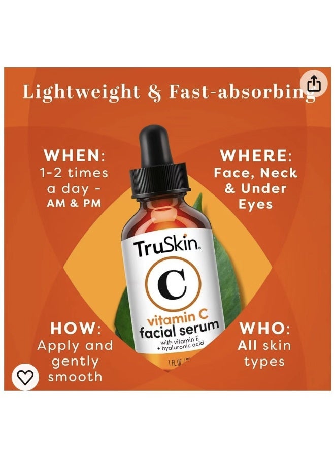 TruSkin 2-PACKS Vitamin C Facial Serum – Anti Aging Facial Serum，Brightening Serum for Dark Spots, Even Skin Tone, Eye Area, Fine Lines u0026 Wrinkles 30ml*2 - Image 3