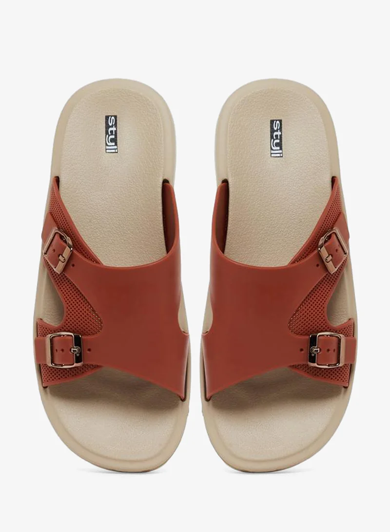 Styli Tan Buckle Detail Adjustable Strap Sandals for Men | Best Price UAE