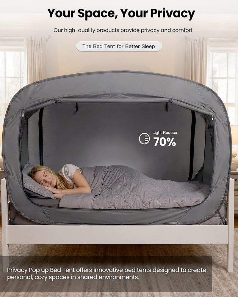 ANC POP Bed Tent Twin Bed Canopy Portable Dream Tent for Adult Indoor Sleeping Tents with 2 Doors Breathable Private Space Tents, Grey - Image 2