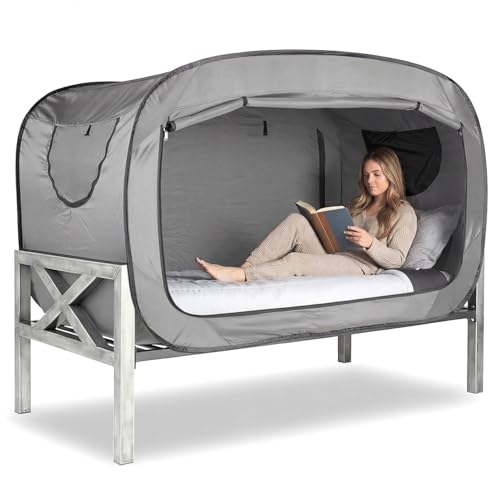 ANC POP Bed Tent Twin Bed Canopy Portable Dream Tent for Adult Indoor Sleeping Tents with 2 Doors Breathable Private Space Tents, Grey - Image 1