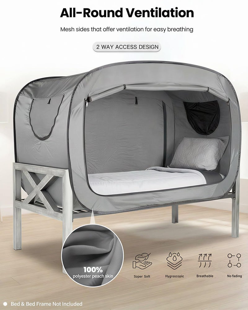 ANC POP Bed Tent Twin Bed Canopy Portable Dream Tent for Adult Indoor Sleeping Tents with 2 Doors Breathable Private Space Tents, Grey - Image 3