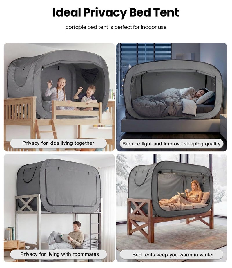 ANC POP Bed Tent Twin Bed Canopy Portable Dream Tent for Adult Indoor Sleeping Tents with 2 Doors Breathable Private Space Tents, Grey - Image 5