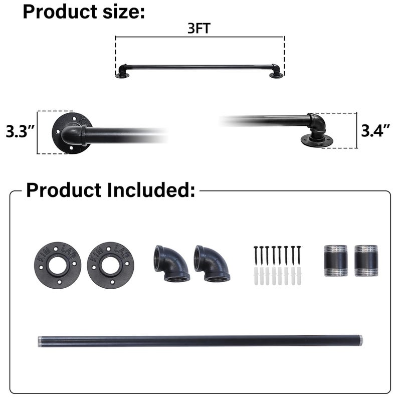 Toriexon Staircase Handrails 3FT, Galvanized Steel Stair Railing Easy to Install, Iron Balusters Hand Railing Indoor Outdoor for Household or Commercial Buildings - Image 3