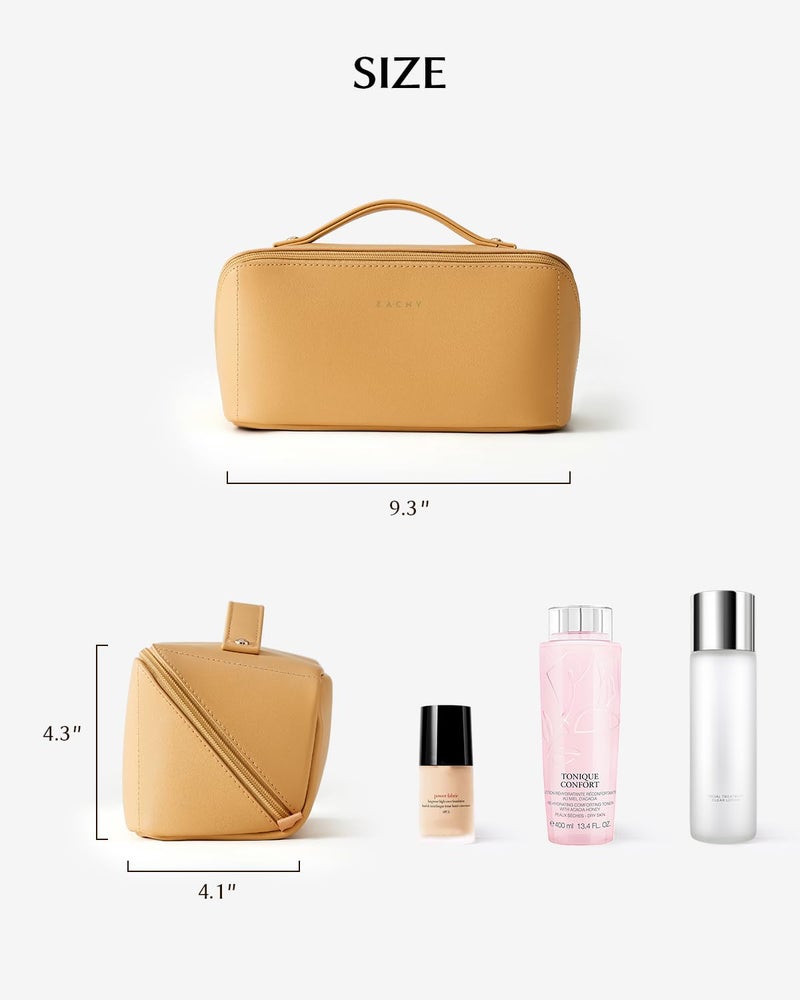 EACHY Travel Makeup Bag,Large Capacity Cosmetic Bags for Women,Portable Pouch Open Flat Toiletry Bag Make up Organizer with Divider and Handle - Image 4