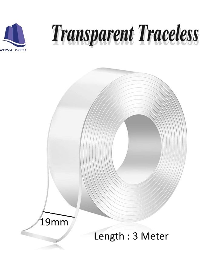 Royal Apex Traceless Washable Nano Tape Reusable Multifunction Clear Double-Sided Detachable Adhesive Tape For Paste Photos Hooks Keys Remote Control Clocks Glass Tiles Etc. 19Mm X 3Meter - Image 2