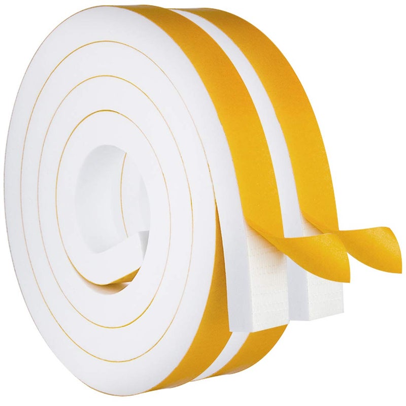 White Door Window Weather Stripping Self Adhesive Foam Tape 1 in 34 in 13 Ft High Density Foam Sealing Strip Window Insulation Weatherproof Gasket Tape for Doors and Windows