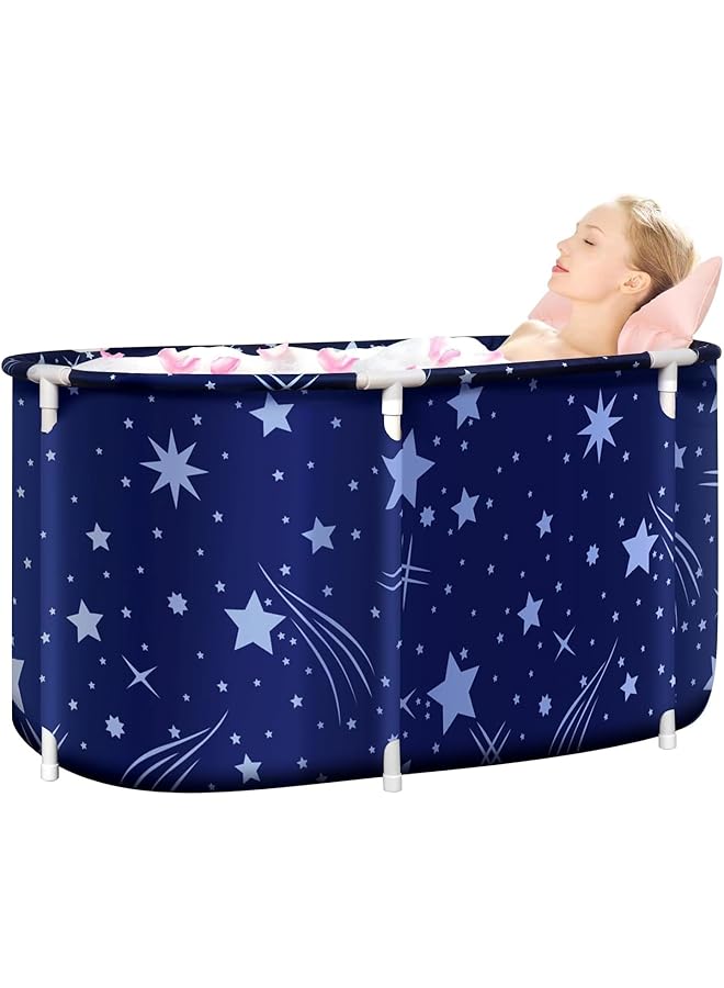 The Bros حوض استحمام قابل للطي، 120×55×50 سم حوض استحمام قائم بذاته للبالغين، دلو استحمام بسعة كبيرة مع صمام تصريف، حوض استحمام قابل للطي مع مسند ظهر، حوض استحمام محمول لمنتجع صحي منزلي، حمام ثلجي، حمام ساخن - Image 1