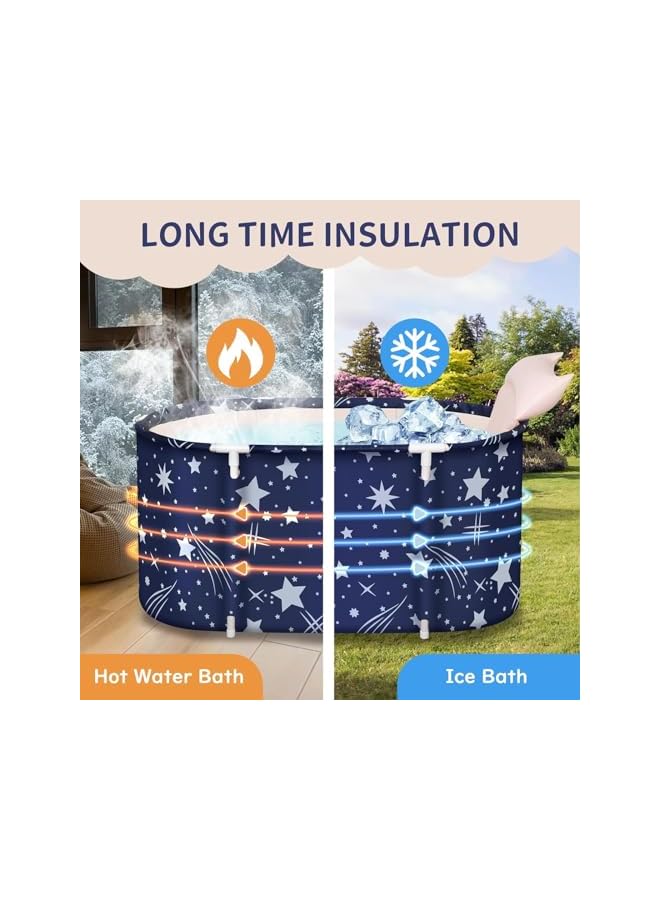 The Bros حوض استحمام قابل للطي، 120×55×50 سم حوض استحمام قائم بذاته للبالغين، دلو استحمام بسعة كبيرة مع صمام تصريف، حوض استحمام قابل للطي مع مسند ظهر، حوض استحمام محمول لمنتجع صحي منزلي، حمام ثلجي، حمام ساخن - Image 4
