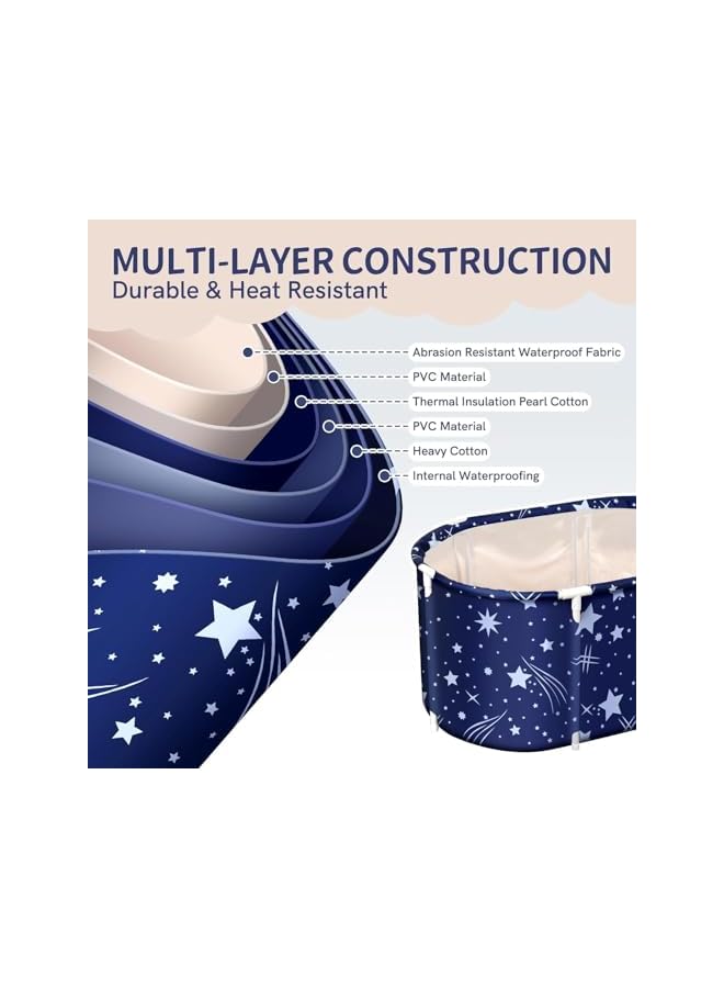 The Bros حوض استحمام قابل للطي، 120×55×50 سم حوض استحمام قائم بذاته للبالغين، دلو استحمام بسعة كبيرة مع صمام تصريف، حوض استحمام قابل للطي مع مسند ظهر، حوض استحمام محمول لمنتجع صحي منزلي، حمام ثلجي، حمام ساخن - Image 2