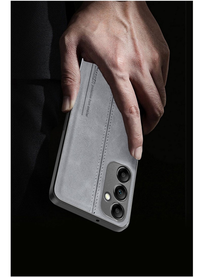 OMAKER Premium Stylish PU Leather Shockproof Back Cover Case for Samsung Galaxy A14 5G - Gray  - Image 4