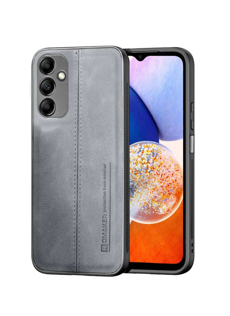OMAKER Premium Stylish PU Leather Shockproof Back Cover Case for Samsung Galaxy A14 5G - Gray  - Image 1
