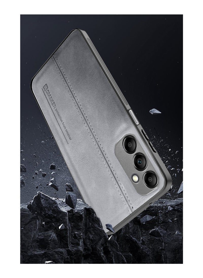 OMAKER Premium Stylish PU Leather Shockproof Back Cover Case for Samsung Galaxy A14 5G - Gray  - Image 3