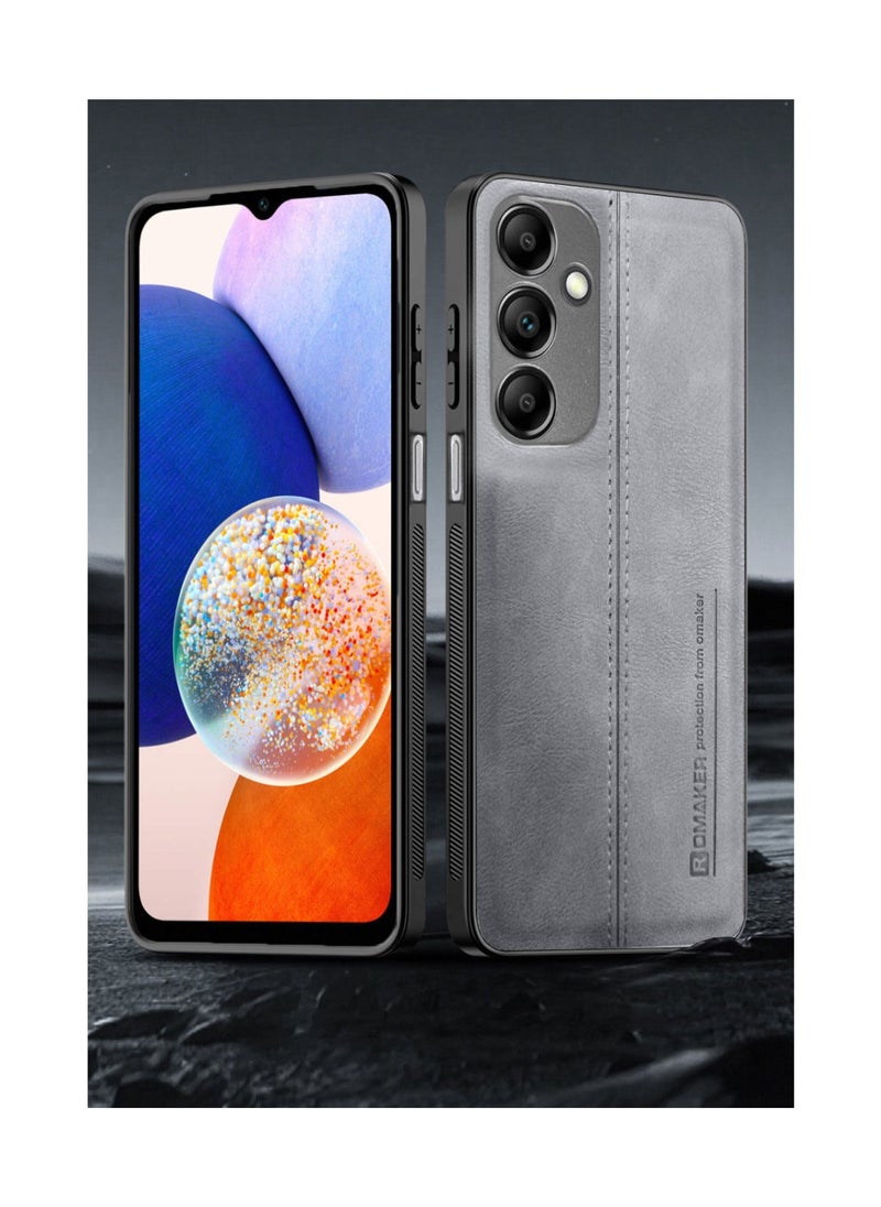 OMAKER Premium Stylish PU Leather Shockproof Back Cover Case for Samsung Galaxy A14 5G - Gray  - Image 2