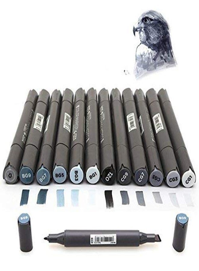 BEMLP 12 Cool Grey Colors Art Markers Grayscale Artist Dual Head Markers Set for Brush Pen Painting Marker School Student Supplies - Image 1