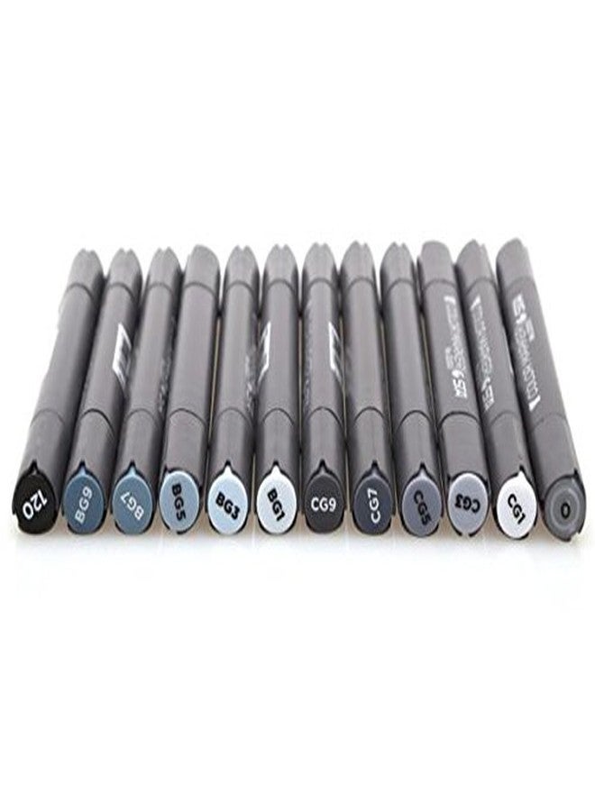 BEMLP 12 Cool Grey Colors Art Markers Grayscale Artist Dual Head Markers Set for Brush Pen Painting Marker School Student Supplies - Image 2