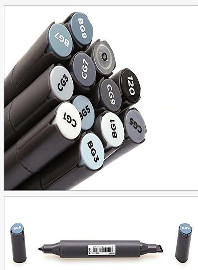 BEMLP 12 Cool Grey Colors Art Markers Grayscale Artist Dual Head Markers Set for Brush Pen Painting Marker School Student Supplies - Image 3