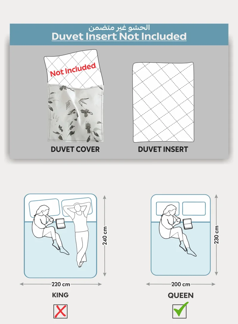 Donetella Printed Duvet Set, Queen Size 200x230 cm - 6-Pcs Bed Set, Microfiber Fabric - 1 Duvet Cover, 1 Fitted Sheet, 2 Pillow Shams, 2 Pillowcases (Filler Not Included)