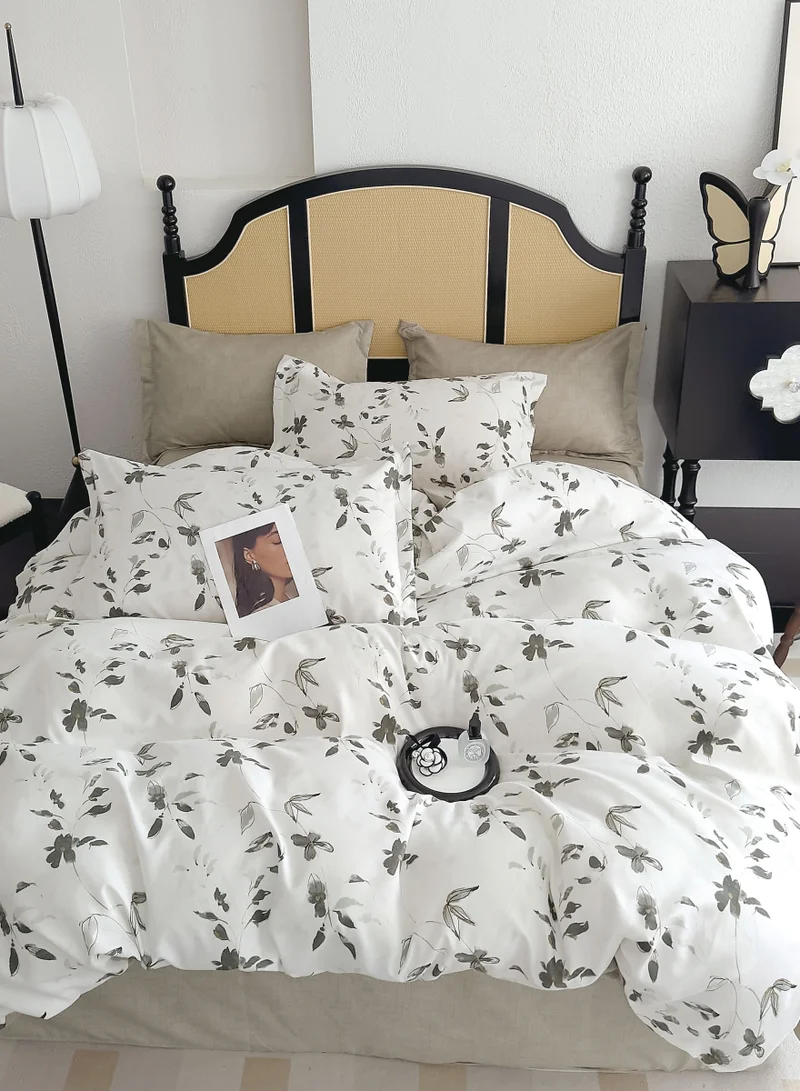 Donetella Printed Duvet Set, Queen Size 200x230 cm - 6-Pcs Bed Set, Microfiber Fabric - 1 Duvet Cover, 1 Fitted Sheet, 2 Pillow Shams, 2 Pillowcases (Filler Not Included)