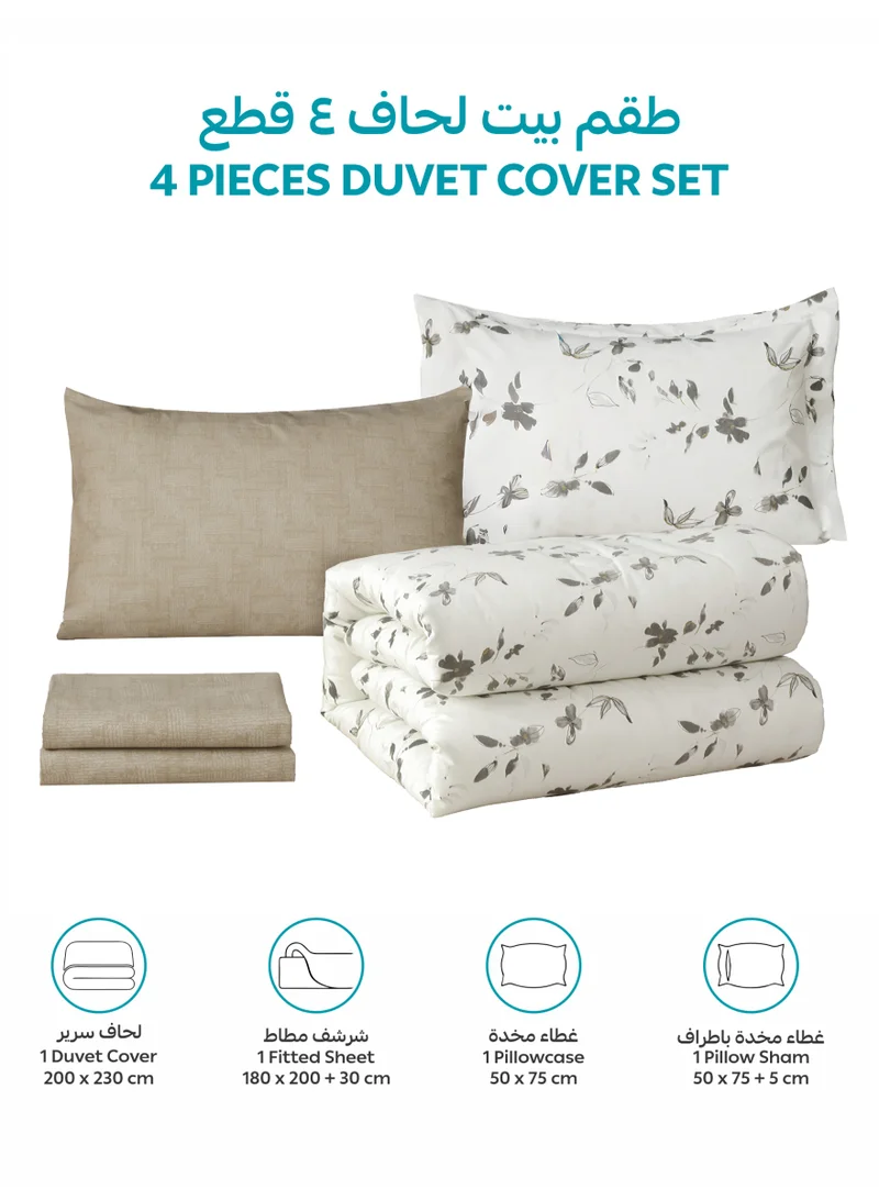 Donetella QUEEN (180x200 cm) Printed Duvet Set, Queen Size Fits 180x200 cm - 6-Pcs Bed Set, Microfiber Fabric - 1 Duvet Cover, 1 Fitted Sheet, 2 Pillow Shams, 2 Pillowcases (Filler Not Included)  | Best Price UAE