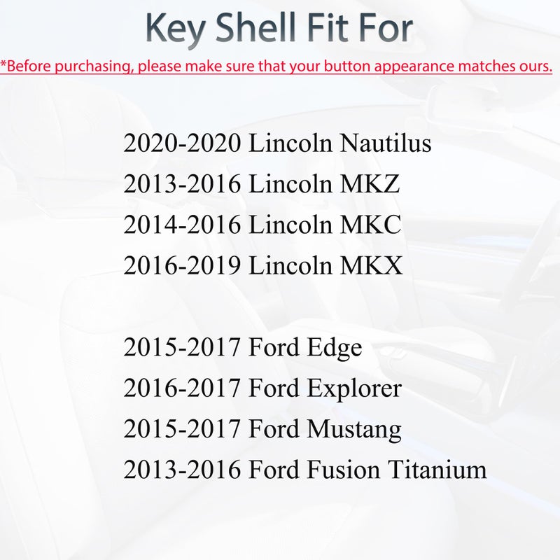 SUPALAND Key Fob Shell Case Replacement Fits for Ford Mustang Fusion Edge Explorer F150 F250 F350 Lincoln MKZ MKX MKC 2014-2017 Keyless Entry Remote Control 5 Button Pad Cover M3N-A2C31243300 - Image 3