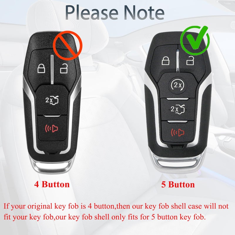 SUPALAND Key Fob Shell Case Replacement Fits for Ford Mustang Fusion Edge Explorer F150 F250 F350 Lincoln MKZ MKX MKC 2014-2017 Keyless Entry Remote Control 5 Button Pad Cover M3N-A2C31243300 - Image 4
