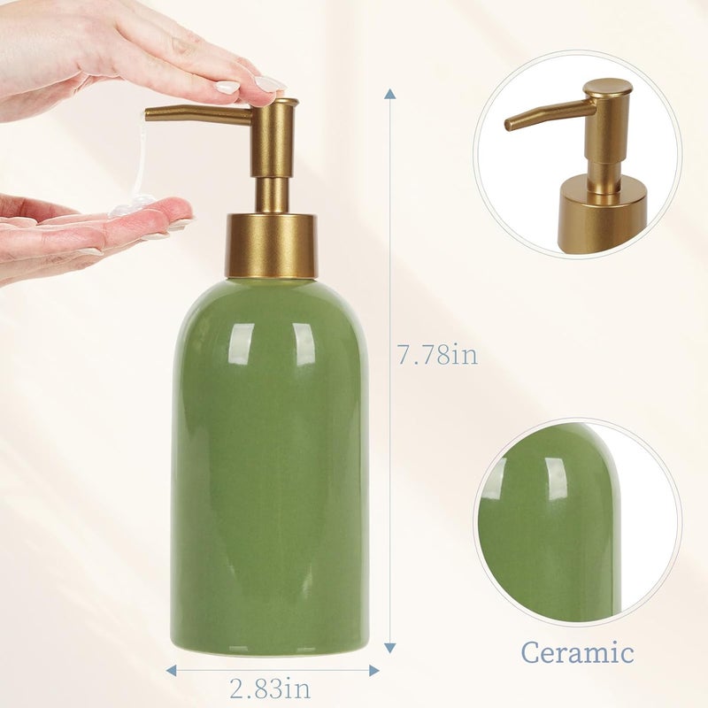 Natheeph 14OZ Ceramic Soap Dispenser Ceramic Soap Pump Dispenser Can Fill Liquid for Bathroom/Kitchen (2PC Green) - Image 2