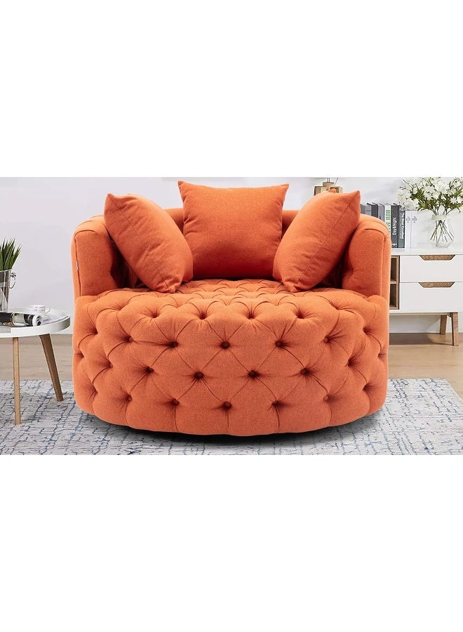 Poppins Home Poppins HOME Wide Tufted Lounge Chair Button Design For Living Room (Orange)  - Image 1
