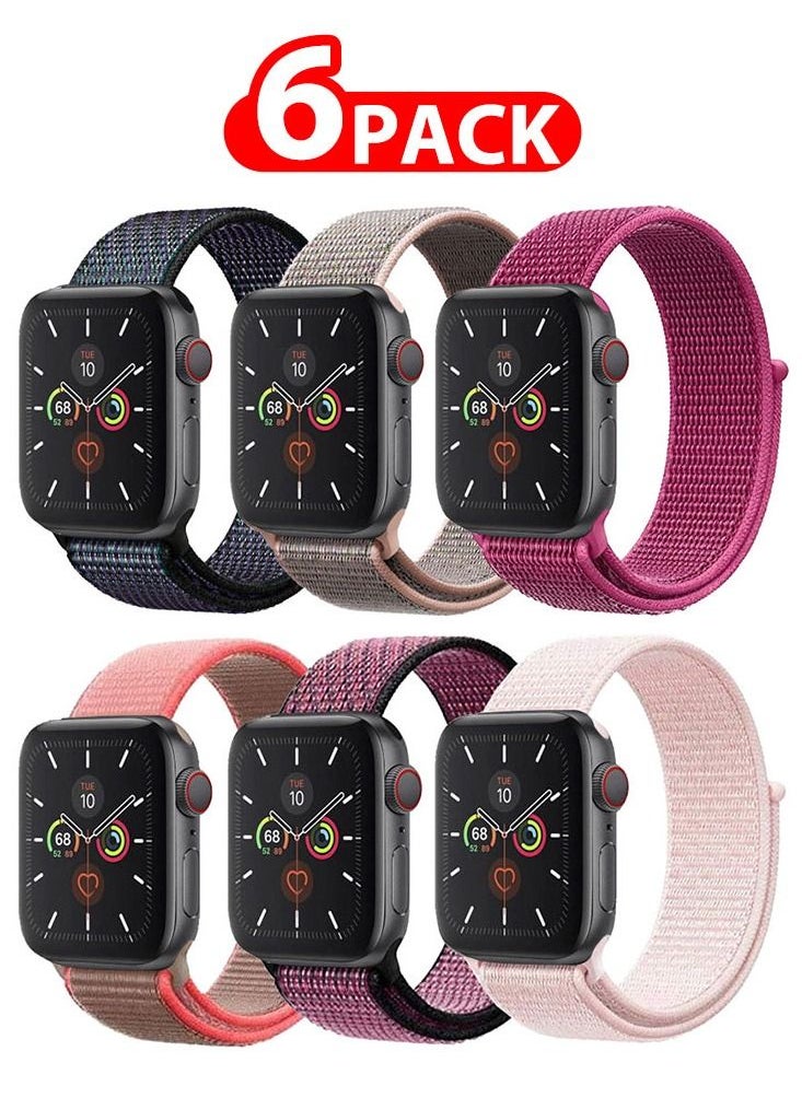 CATANES 6 Pack For Apple Watch 41mm 40mm 38mm Nylon Sport Loop Band Compatible With iWatch Series 7 SE 6 5 4 3 2 1 Men Women Braided Stretchy Nylon Loop Bands  - Image 1