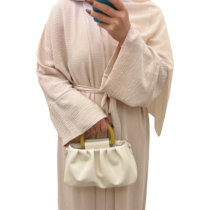 khalat 2PCS Women's Muslim Dresses Abaya Islamic Dubai Prayer Dress Robe Long Cardigan Maxi Dress Beige - Image 4