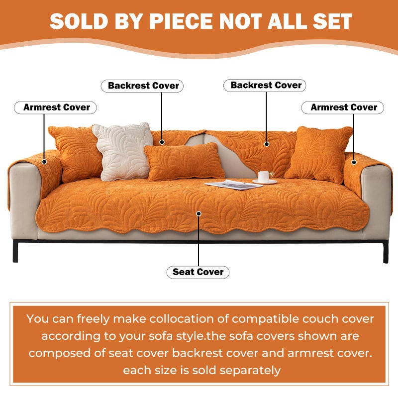 XSlive Palm Leaves Sofa Couch Cover Chenille Plush Quilted Sectional Couch Cover 1-Piece Non Slip Soft Sofa Slipcover Furniture Protector for Pets Kids Children Dog Cat (Orange,28"x28") - Image 2