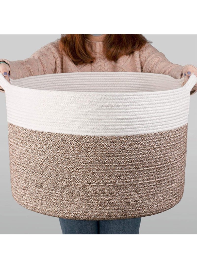 Large Laundry Baskets Clothes Basket Woven Laundry Baskets with Handles Toys Basket Large Baskets for Storage LivingRoom Toys Pillows Blankets Clothes  (Beige 14” x 22”) - Image 2
