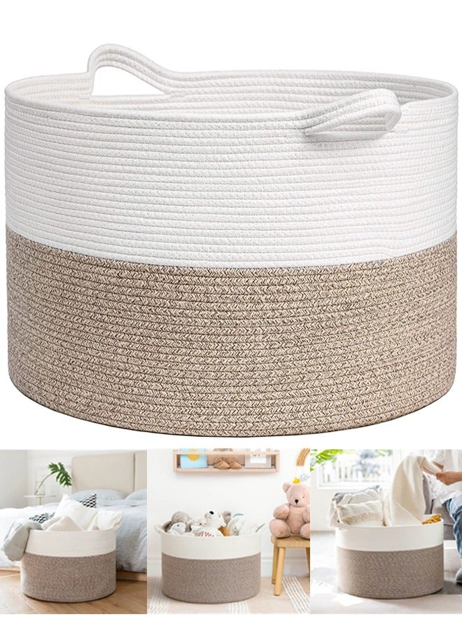 Large Laundry Baskets Clothes Basket Woven Laundry Baskets with Handles Toys Basket Large Baskets for Storage LivingRoom Toys Pillows Blankets Clothes  (Beige 14” x 22”) - Image 1