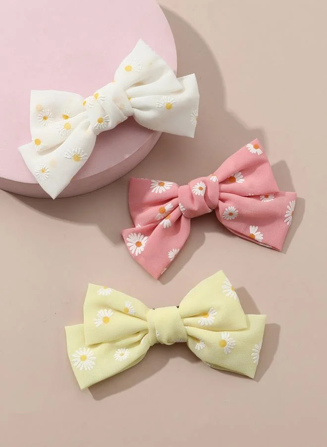 Take Two Pack of 3 - Floral Print Bow Hair Clips