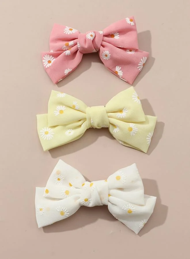 Take Two Pack of 3 - Floral Print Bow Hair Clips