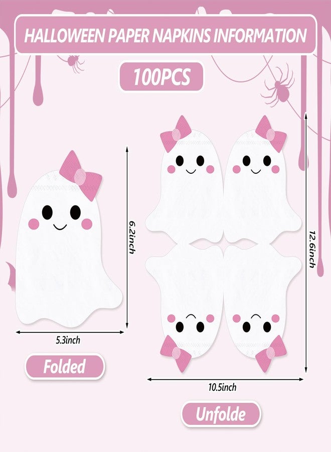 JarThenaAMCS 100Pcs Halloween Ghost Napkins White Pink Ghost Shape Paper Napkins Cute Boo Disposable Dinner Hand Napkins for Halloween Baby Shower Party Supplies - Image 2