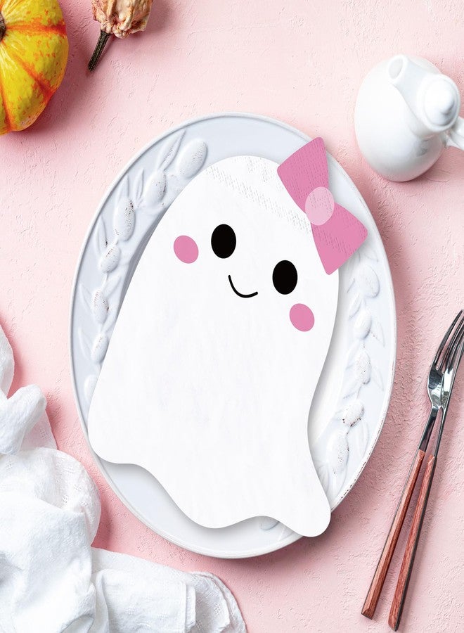 JarThenaAMCS 100Pcs Halloween Ghost Napkins White Pink Ghost Shape Paper Napkins Cute Boo Disposable Dinner Hand Napkins for Halloween Baby Shower Party Supplies - Image 4