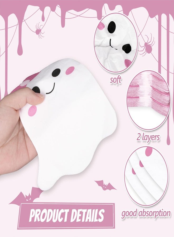 JarThenaAMCS 100Pcs Halloween Ghost Napkins White Pink Ghost Shape Paper Napkins Cute Boo Disposable Dinner Hand Napkins for Halloween Baby Shower Party Supplies - Image 3