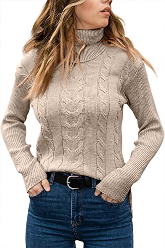 Langwyqu Womens' Turtleneck Long Sleeve Cable Knit Sweaters - Image 2