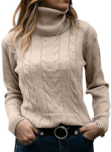 Langwyqu Womens' Turtleneck Long Sleeve Cable Knit Sweaters - Image 5