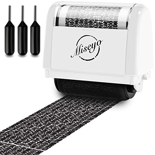 Miseyo Wide Identity Theft Protection Roller Stamp Set - White (3 Refill Ink Included) - Image 1