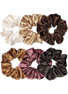 Sufermoe Sufermoe 6 Pcs Satin Silk Hair Scrunchies, 6 Classic Colors, Soft Hair Ties, Fashion Hair Bands, Hair Bow Ropes, Hair Elastic Ponytail Holders for Women and Girls, 4.5 Inch  - Image 1