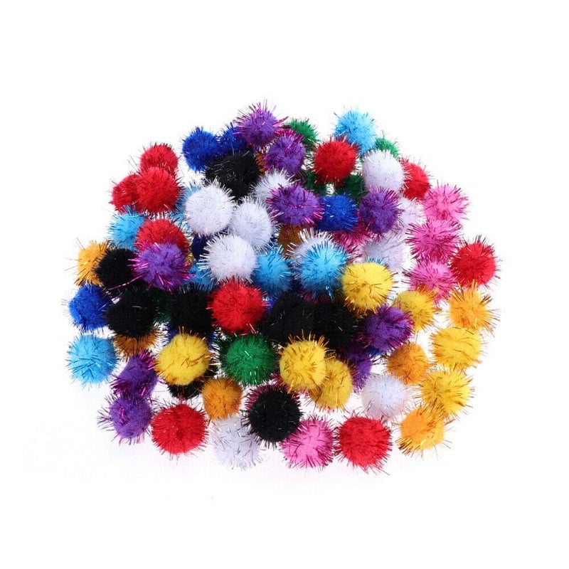 E Shopping Glittery Pompom Mixed Color Soft Fluffy Pom Pom for Art Craft Party Decoration DIY Sewing Crafts Jewelry Making Size 2CM 100 100PCS - Image 1