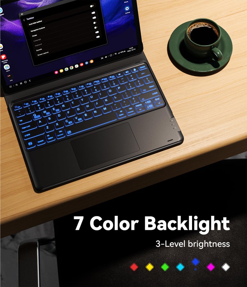 GreenLaw Samsung Galaxy Tab S9 Plus Keyboard case, 7 Color Backlit, Magnetic Detachable, Smart Touchpad, S Pen Holder, SM-X810/X816B/X818U for Samsung Tab S9+ 12.4 inch 2023, Black - Image 3
