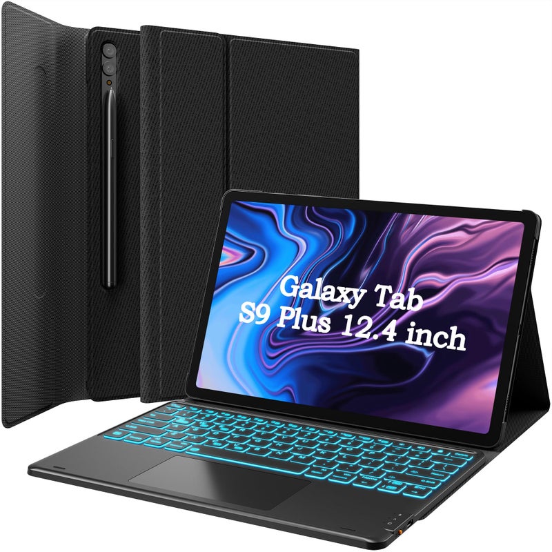 GreenLaw Samsung Galaxy Tab S9 Plus Keyboard case, 7 Color Backlit, Magnetic Detachable, Smart Touchpad, S Pen Holder, SM-X810/X816B/X818U for Samsung Tab S9+ 12.4 inch 2023, Black - Image 1