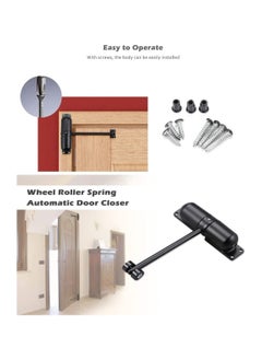 SYOSI Automatic Door Closer Safety Wheel Roller Spring Door Closer Easy to Install to Convert Hinged Doors to Self Closing Diecast Construction Black  - Image 4