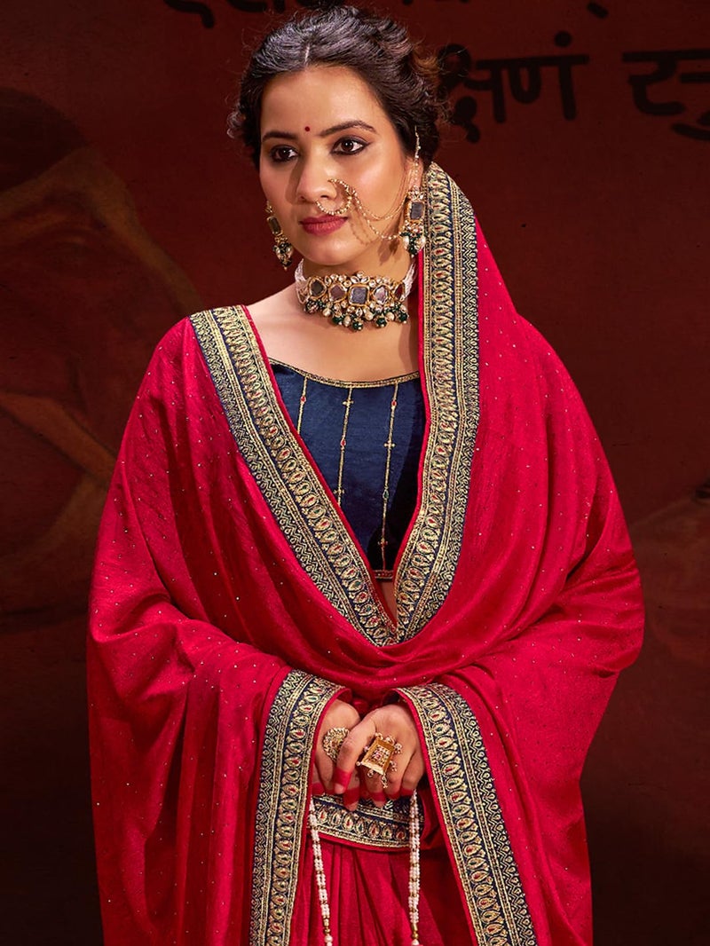 SAREE MALL Women's Pink Vichitra Silk Embroidered Saree with Unstitched Blouse Piece(AYUSHI4006_SUM) - Image 4