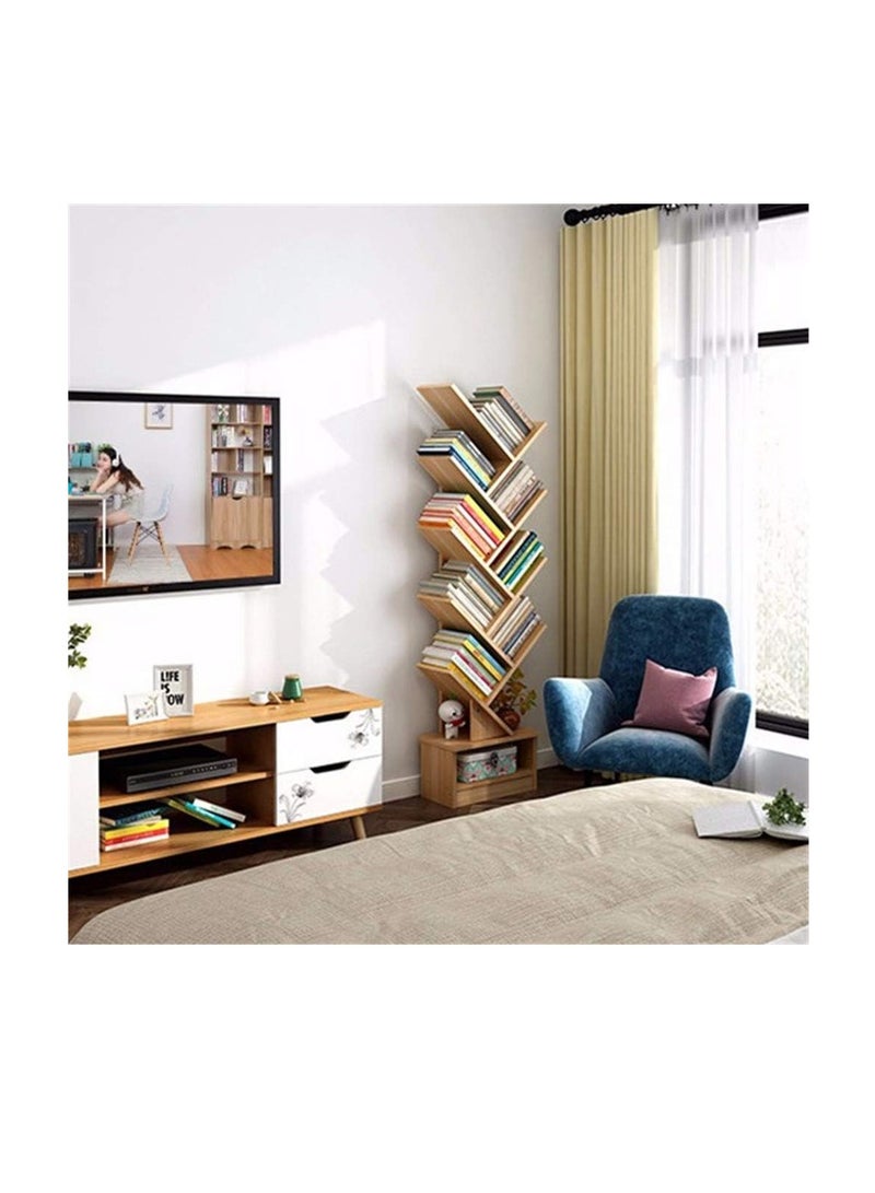 ARNOTEC Tree Bookshelf with Drawer, 10 Shelf Rustic, Retro Wood Storage Rack for CDs/Movies/Books, Ladder Shelf, Utility Organizer Shelves for Living Room, Bedroom, Home Office  - Image 3